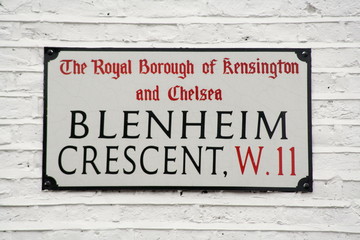 Blenheim Crescent w11 street sign a  famous London Address