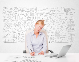Pretty businesswoman planning and calculating various business i