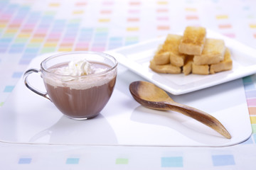 Hot cocoa and toast.