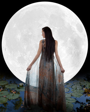 Water fairy walking into the moon