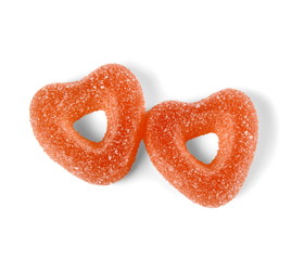 Two colorful jelly candies in heart shape