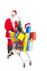 Santa Claus walking with shopping cart