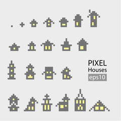 Set of pixel small building