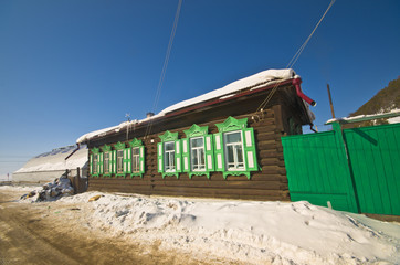 Group of houses. Listvyanka settlement, Lake Baikal, Russia.