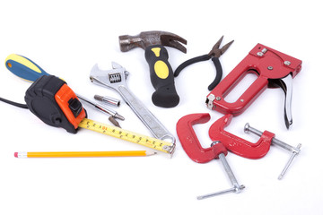 Set of tools on a white background