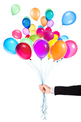 flying balloons with Businessman hand