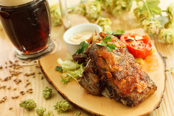 grilled meat with beer