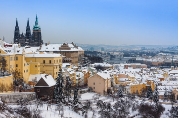 Fototapeta premium Prague in winter, panorama and cityscape