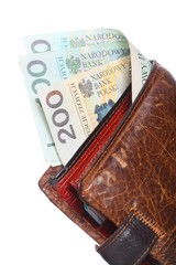 Economy and finance. Wallet with polish banknote isolated