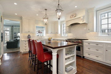 Kitchen with wood counter island