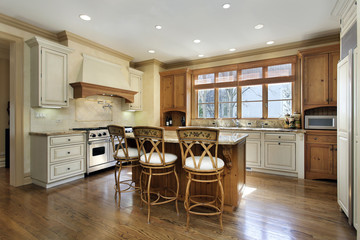 Kitchen with granite counter island