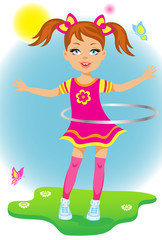 The beauty  little  girl with a hoop