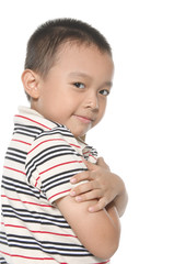 Happy child over white background.