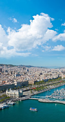 Fototapeta na wymiar Aerial view of the Harbor district in Barcelona, Spain