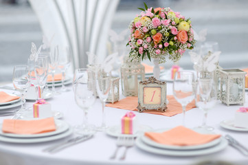 Table set for an event party or wedding reception