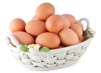 basket full of brown eggs