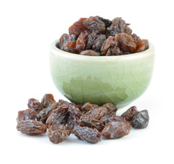Bowl of raisin on white