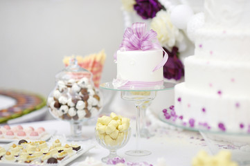 Fototapeta na wymiar Delicious white decorated wedding cake