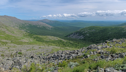 Fototapeta na wymiar View of Iov Mount, Burtym Mount and slope of Serebryanskiy Rock