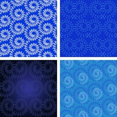 Set floral swirls pattern seamless jm blue background