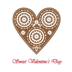 elegant card with gingerbread heart for Valentine's Day
