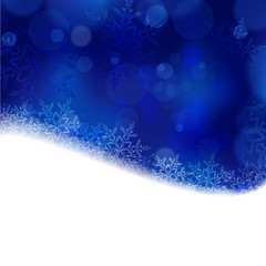 Blue Christmas, winter background with blurry lights