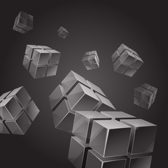 Flying gray transparent cubes abstract background