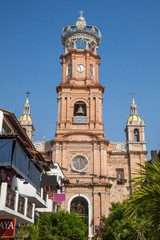Fototapeta na wymiar Church of our lady of Guadalupe down town Puerto Vallarta.