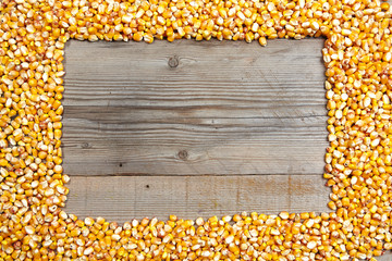 frame made of  corn seeds with wooden background © vkara