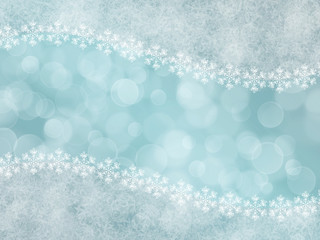 Abstract blue background with snowflakes and boke