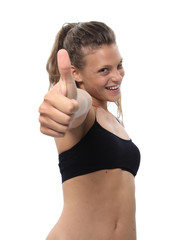 Happy woman giving a thumbs up gesture