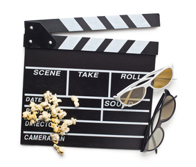 clapperboard with 3d glasses