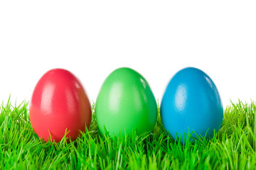 Fototapeta na wymiar Red green blue easter eggs