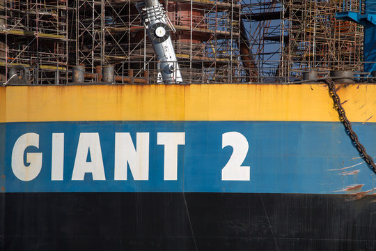 Docking oil rig at the Gdansk Shipyard under construction