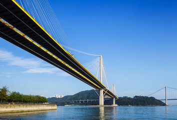 Suspension bridge in Hong Kong at day time