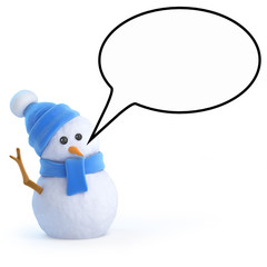 Blue snowman with speechbubble