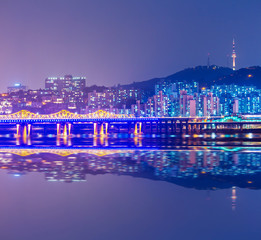 Seoul city at night in South Korea