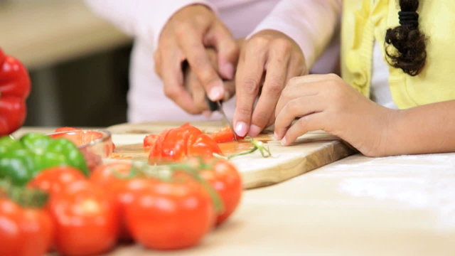Hands Ethnic Mother Young Daughter Kitchen Slicing Vegetables