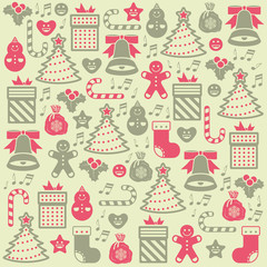 Vector christmas seamless pattern on beige background