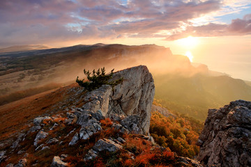 sunrise in the mountains Ai-Petri. Alupka, Crimea, Ukraine
