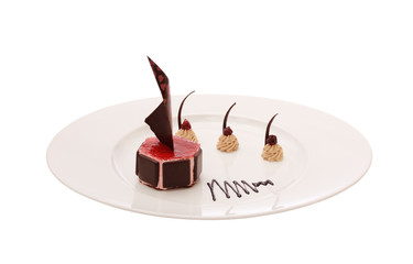 Chocolate dessert on the white background