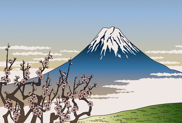 富士山と梅の花