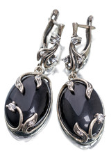 Silver earrings with black agate