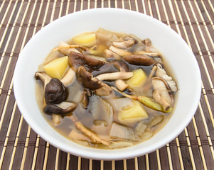 Shiitake mushroom soup with onion and potato