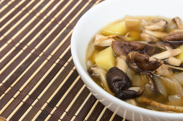 Shiitake mushroom soup with onion and potato