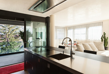 Fototapeta na wymiar apartment in new building, comfortable modern kitchen