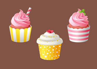 Set of beautiful celebratory cupcakes