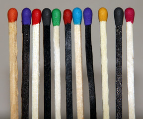 Black and white Match sticks with colored heads