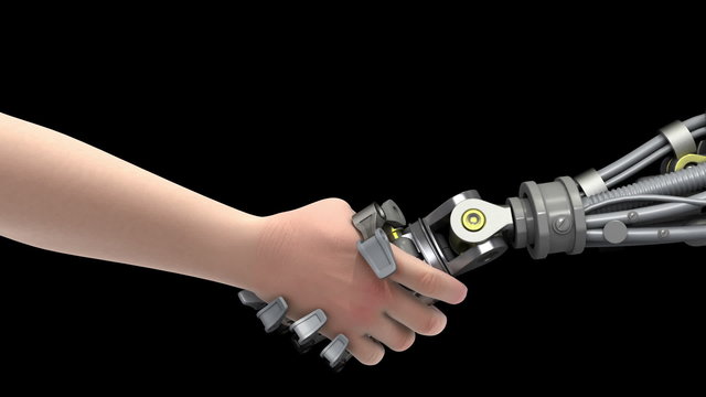 Shake hands with a robot.