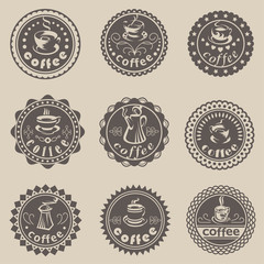 Set of nine coffee labels